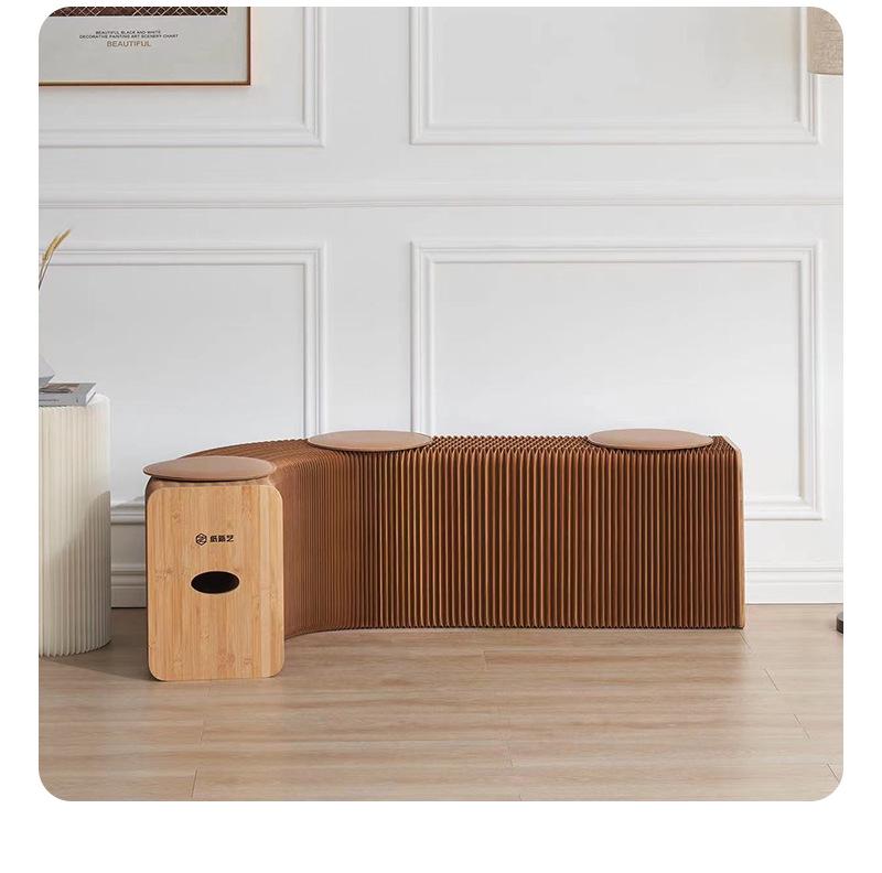 Folding Telescopic Accordion Paper Stool with Leather Cushion