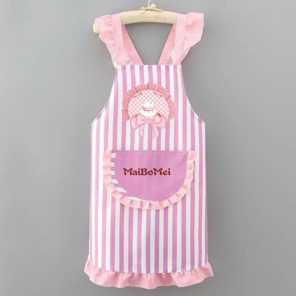 Polyester Cotton Dress Style Apron Oil-Resistant Stripes Kitchen Cover Up Waterproof Cute Bow Cake Working Clothes Kitchen Use