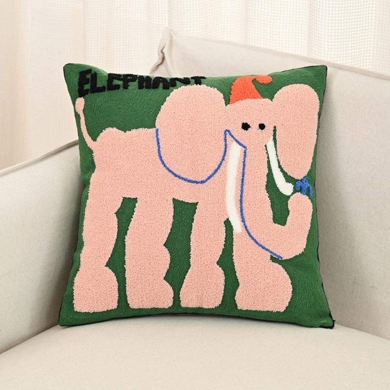 Animal Embroidered Pillow Cover Soft Polycotton Blend Decorative Cushion Cover For Home Office Decoration