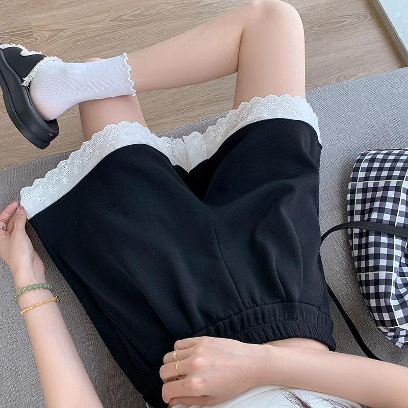 

Женские серые спортивные шорты с кружевной отделкой, с высокой талией и широкими штанинами – Летняя повседневная одежда для миниатюрных M (for 96-105 lbs) чёрный