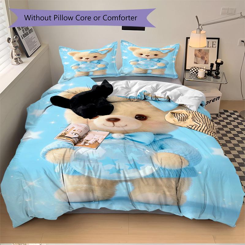 

3 шт. Набор постельного белья с рисунком милого мишки из аниме-мультфильма - Включает один пододеяльник и две наволочки (Нет ядра) - Идеально для спальни и гостевой ком 135x200cm