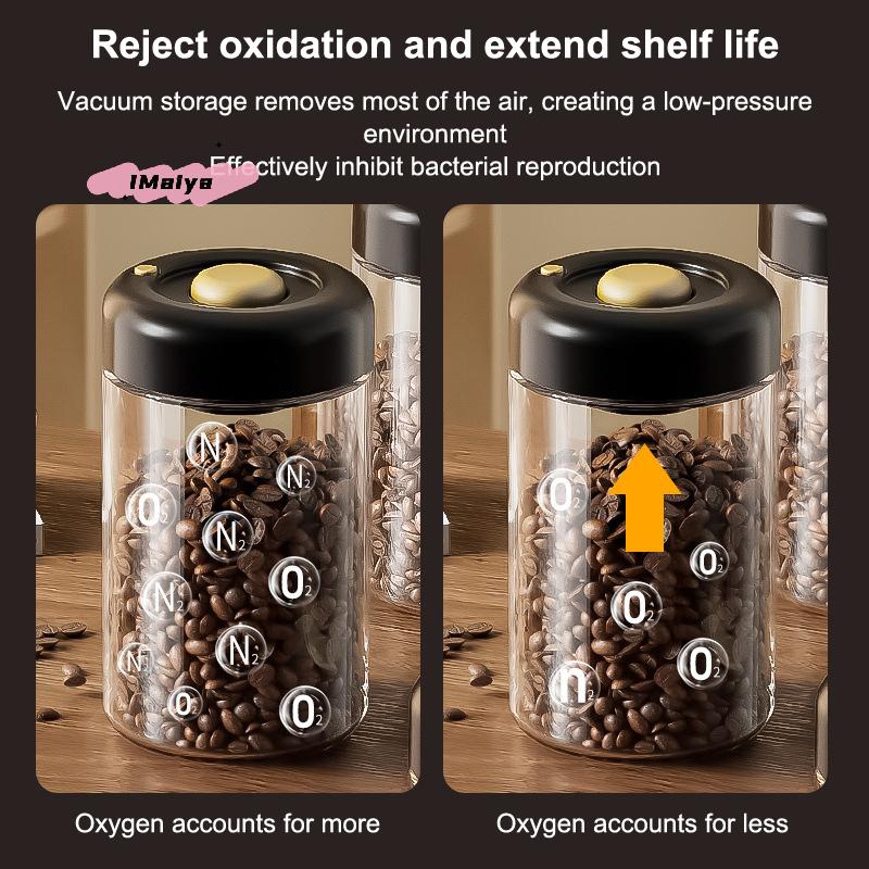 Transparent Glass Coffee Beans Storage Jar Vacuum Sealed Moisture-Proof Air Extraction Airtight Container for Household Food