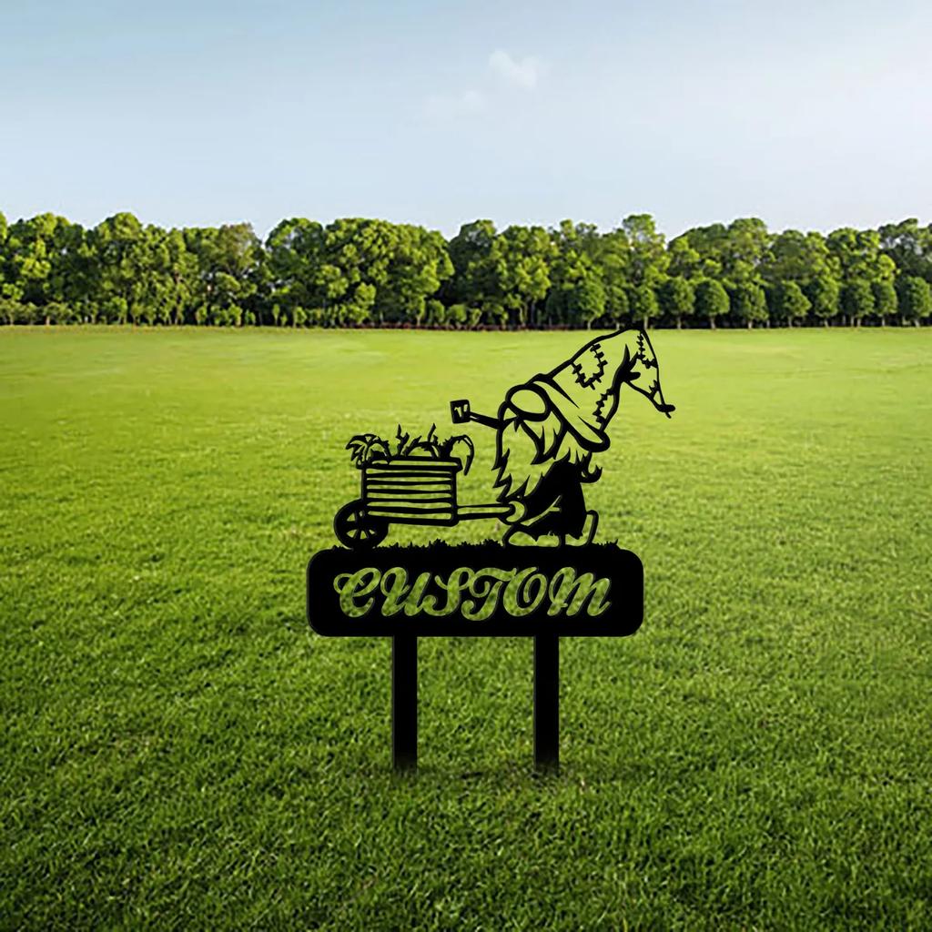Metal Garden Gnome Sign, Outdoor Yard Art Stake, Gardening Gift, Lawn Ornament, Iron Gnome Plaque