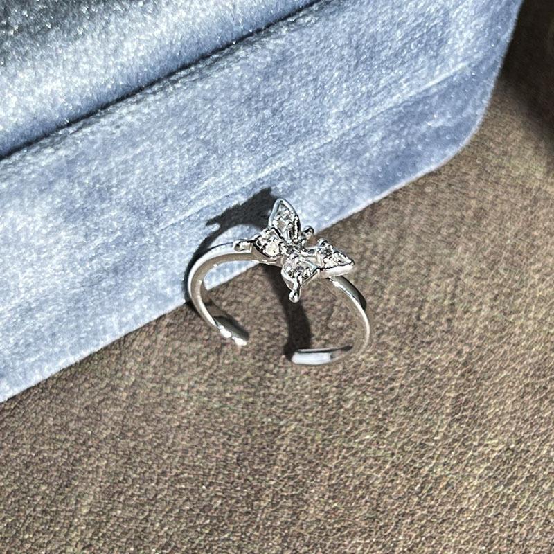 Silver Butterfly Personality Stacked Open Ring Female Ins Cold Wind Minimalist Light Luxury Temperament Cross Versatile Ring