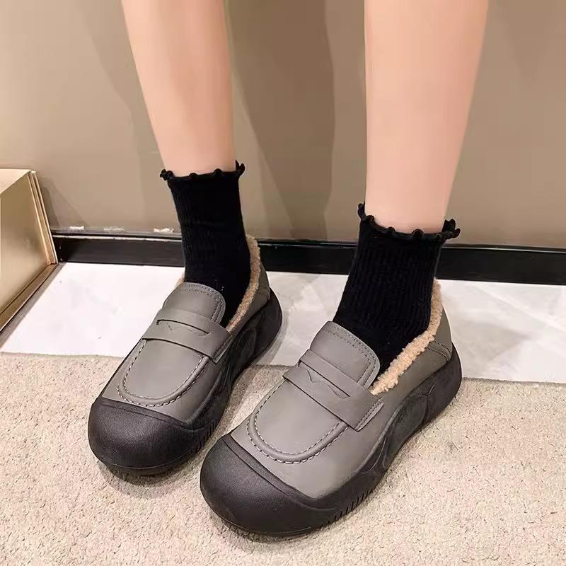 Fleece termiske bomullssko for kvinner vinteren 2025, nye avslappede myke såler, ikke trette føtter, én pedal, fleece morssko