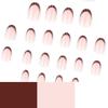 Oval Glossy Press On Nails Brown Polka Dot French Tips Nude Base Waterproof Fake Nails for Swimming Daily Use