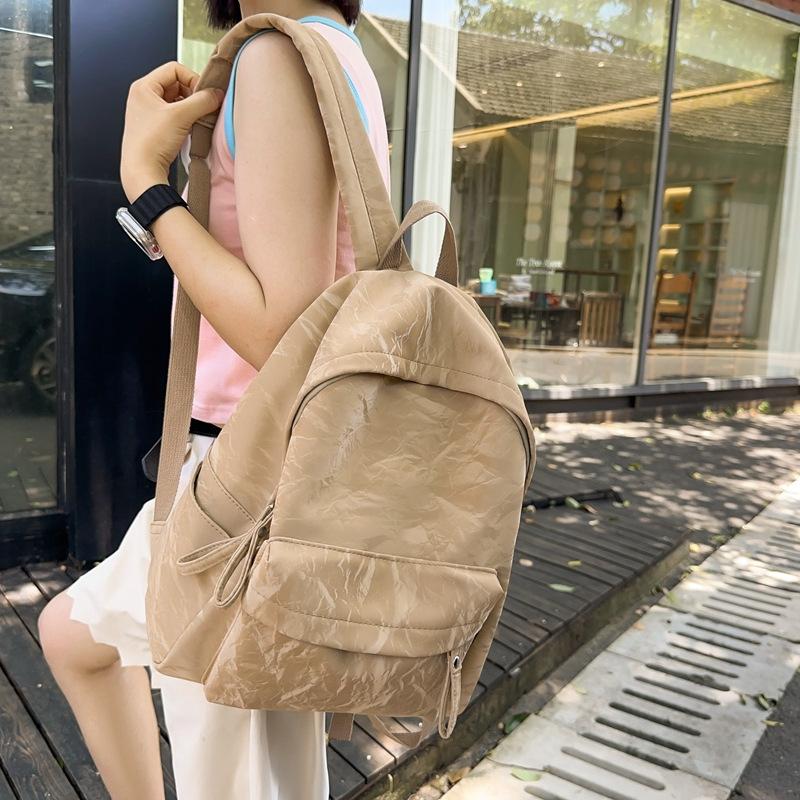 Schoolbag Smudged PU Leather Soft Leather Backpack Women's Niche Design Short-trip Backpack Lightweight Anti-splashing and Dirt-resistant Schoolbag