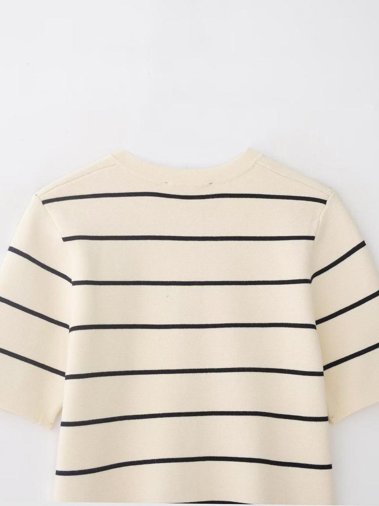 European Style Striped Knitwear for Women - Spring 2026, Short Sleeves