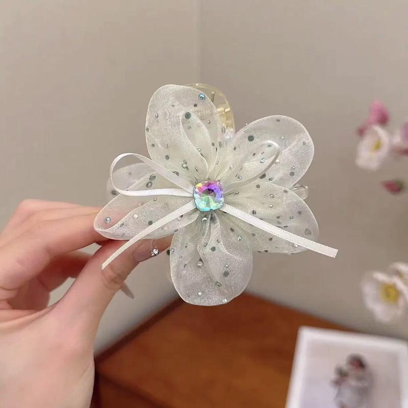 

Элегантная милая сетчатая заколка-краб для волос с цветком для женщин Заколка-бант Зажим-краб Акула Аксессуары для волос Подарок бежевый