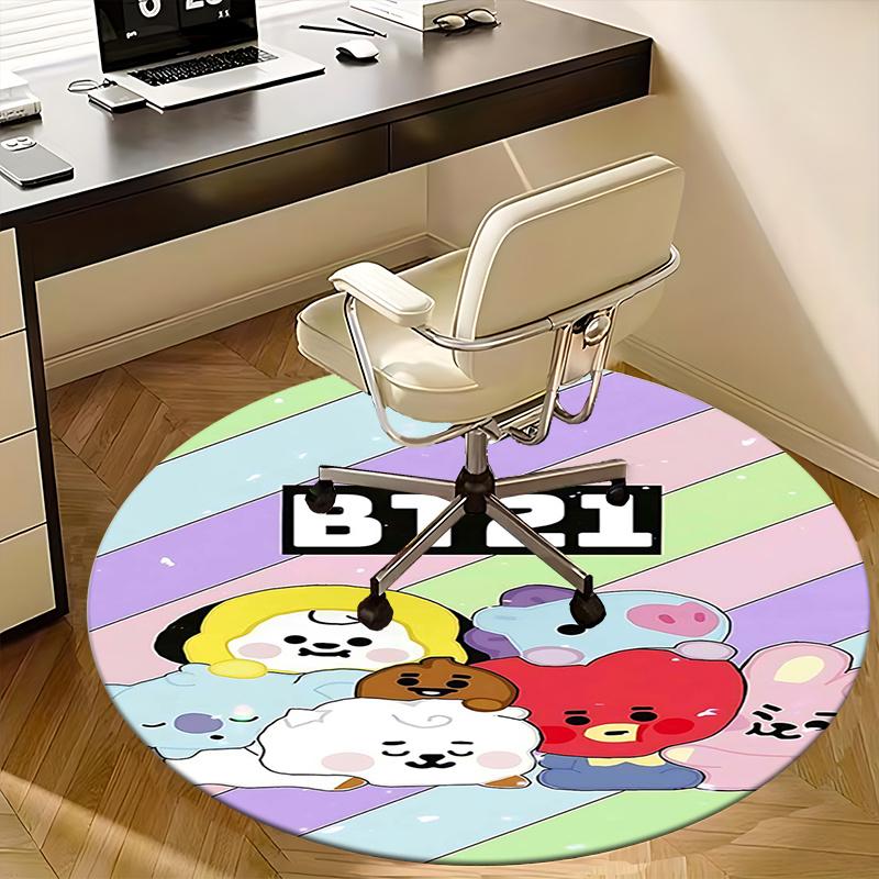 BT21 K-Pop Chair mat Round Rug-Office carpet, Machine Washable, Non-slip, Suitable for Living Rooms, Bedrooms