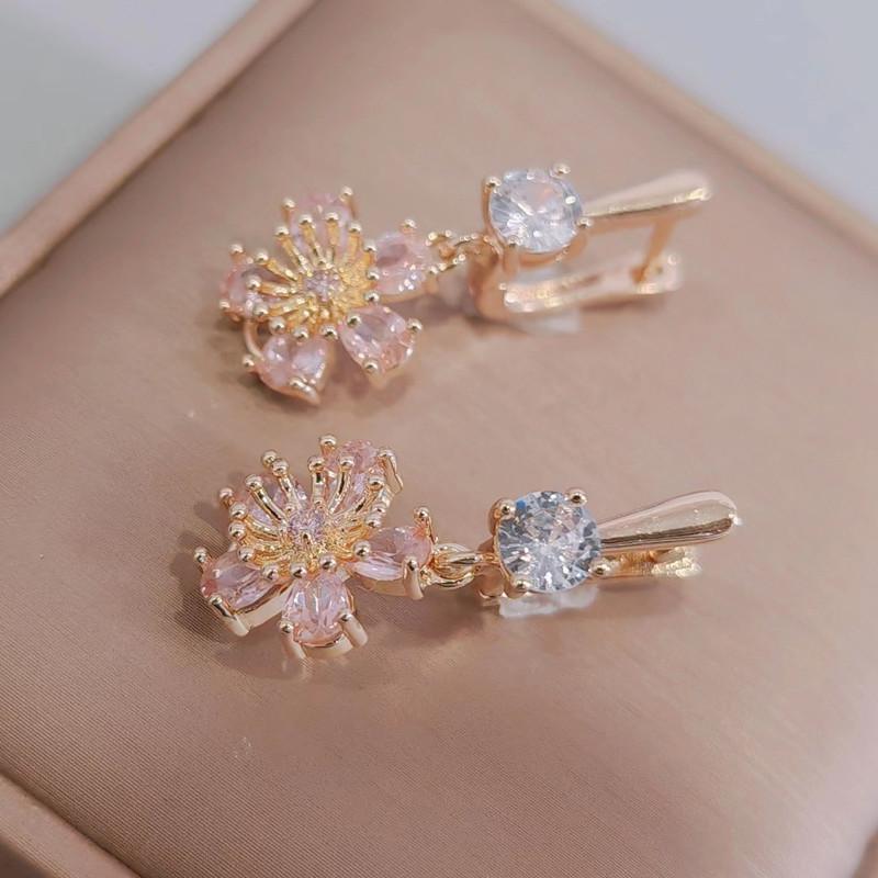 Boucles d'oreilles en forme de fleur pour femmes, nouveauté 2023, couleur or, cristal, zircon, pendantes, accessoires de fête tendance