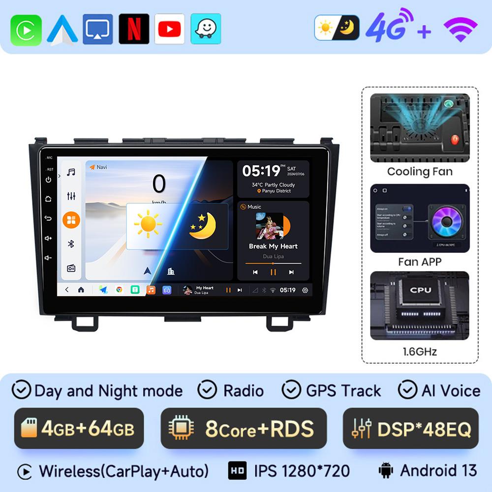 8Core Android 13 Carplay Car Radio For Honda CR-V 3 RE CRV 2007-2011 Multimedia Video Player 2 Din Navigation GPS DVD Head Unit
