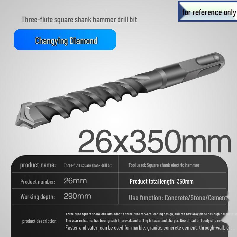 Three-Flute Round & Square Shank Drill Bit for Concrete, Cement, Rebar, Stone, Granite, Marble.