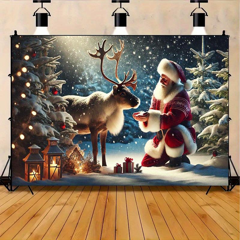 Santa Claus and Reindeer Winter Wonderland Polyester Fiber Banner - Multi-functional Holiday Decoration Party Home