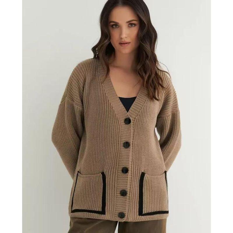 

Fashion Style New Arrival Fashion V-neck Knitted Cardigan Sweater Outwear Female Cardigan Knitted Sweater CAMEL L