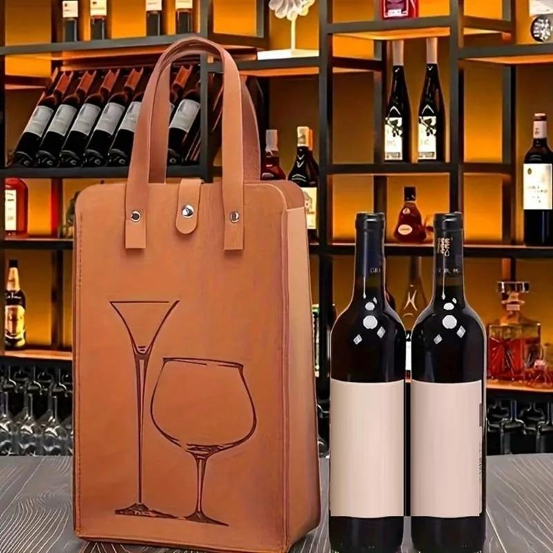

New Felt Red Wine Bag Gift Double Wine Gift Storage Bag Handheld Drink Bag коричневый