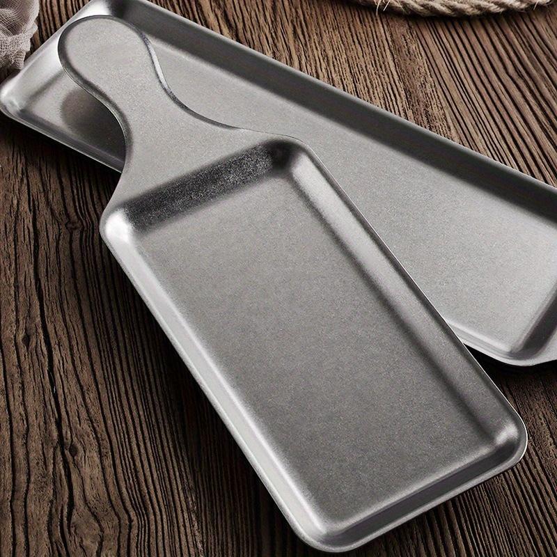 Stainless Steel Rectangular Plate with Handle Made Old Meat Plate Western Food Steak Sushi Plate Flat Bottom Tray