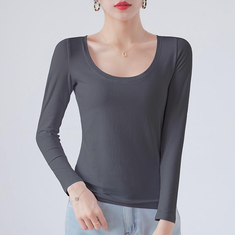 Cotton Crew Neck Slim Fit Long Sleeve Tshirt With Solid Color For Casual Wear