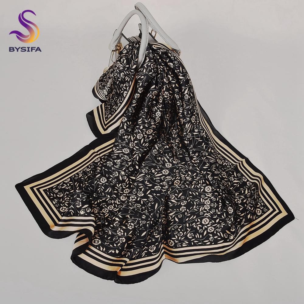 Khaki Grey Silk Shawl Scarf  Female Male Square Scarves Fall Winter Floral Design Neck Head Scarf Summer Beach Shawl