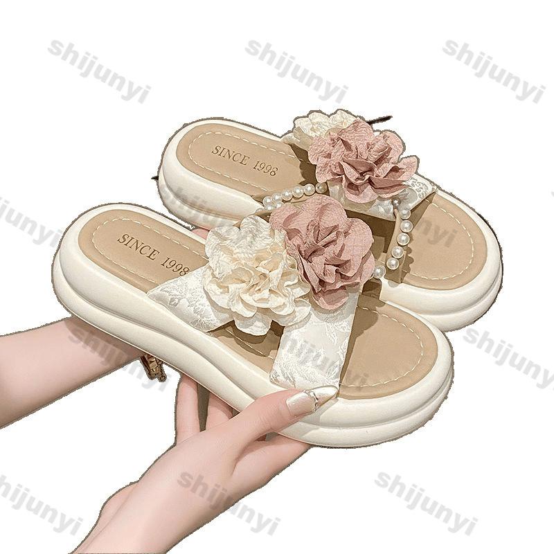 Fashion Women's Platform Sandals 2025 Summer Fashion Flower Skirt Outdoor Slippers Height Increase Lightweight Comfortable Flat Shoes