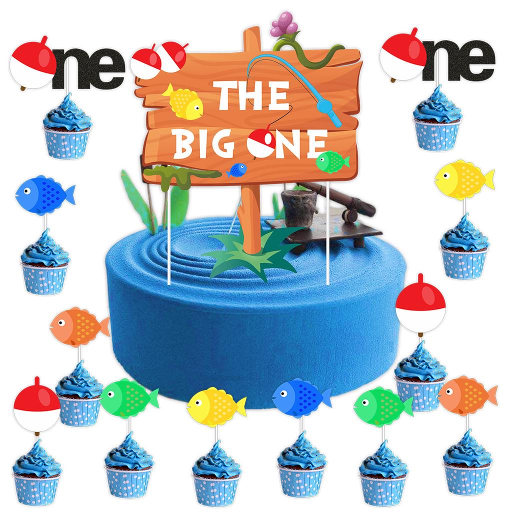 Retirement Fishing Theme Birthday Party Decoration La Flag Latte Cake Plug-In Set Custom Handmade