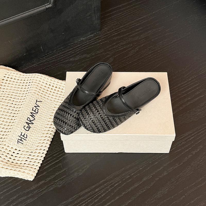 

Внунее увеличение высоты на 5 см~ Лето 2025 новая верхняя одежда тканые полые ретро туфли Мэри Джейн нишевые одинарные туфли женские 39