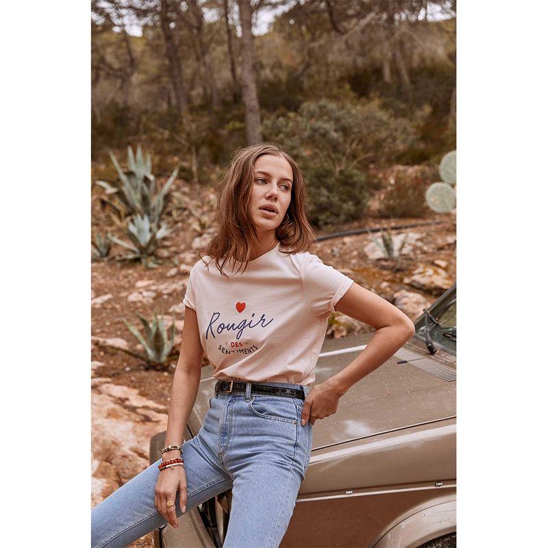 

[In Stock] French Minority Lazy Pure Cotton Loose Retro Tone Peach Heart Letter Short Sleeve T-shirt Women s Clothing Figure S