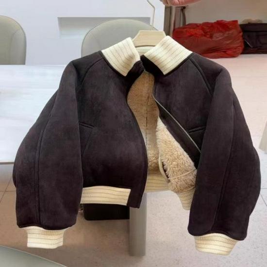 

Пальто из овечьей шерсти на флисовой подкладке в корейском стиле - Женское короткое, утолщенное, омолаживающее, универсальное осенне-зимнее пальто 2XL