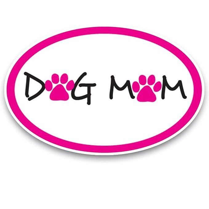 Pink Oval 'Dog Mom' Magnet Decal for Car, Laptop, and Cup