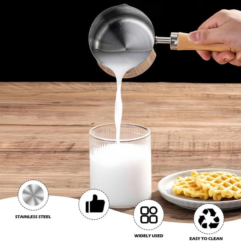 Multipurpose 250ML Wooden Handle Steel Small Sauce Pan Milk Butter Warmer Pot For BBQ Parties And Homemades Condiments