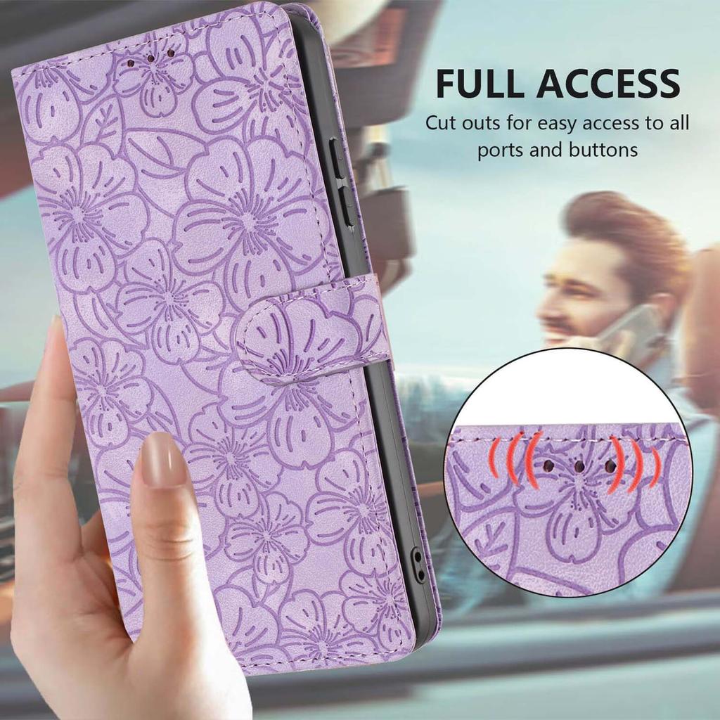 For iPhone Air Flip Case Cherry Blossom Pattern Leather Wallet Stand Phone Cover with Wrist Strap