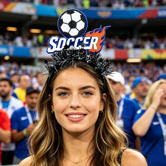 2026 Soccer Match Headband, Elastic Black Headband for Adults And Kids, Non-Slip Glitter Football Game Fan Headwear. Soccer Goal Party Accessory