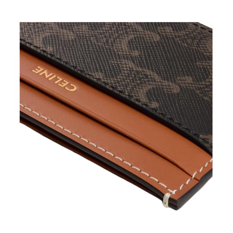 Celine Triomphe Logo Print Canvas And Calfskin Card Holder Medium Women Accessories Black Brown 10P322EEN-04LU