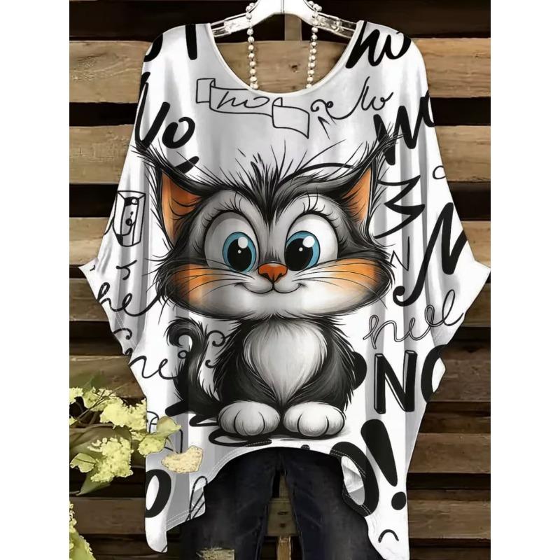 

Милая футболка с принтом кошки для женщин, животное, 3D-печать, короткий рукав, летняя мода, топы с круглым вырезом, футболки для девушек, уличная одежда, футболки 1XL