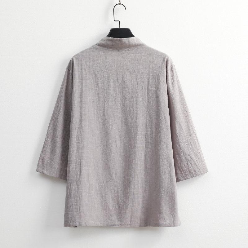 Mens Chinese Style Loose Cotton Linen Two Piece Set V Neck T Shirt Long Pants