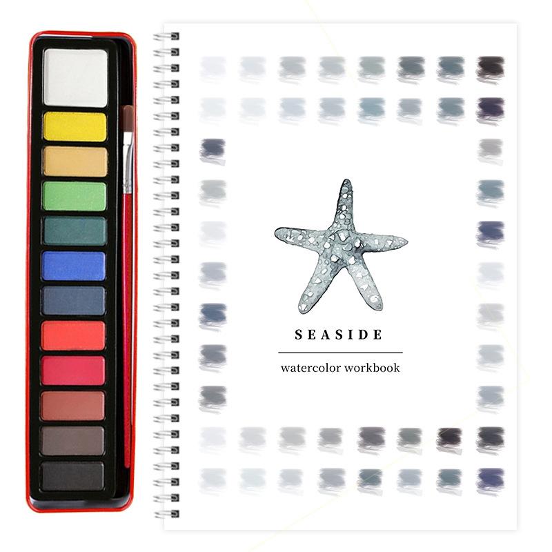 Beginner Watercolor Workbook Painting Kit – 12 Colors Paint Set With Brush Art Supplies For Adults & Teens