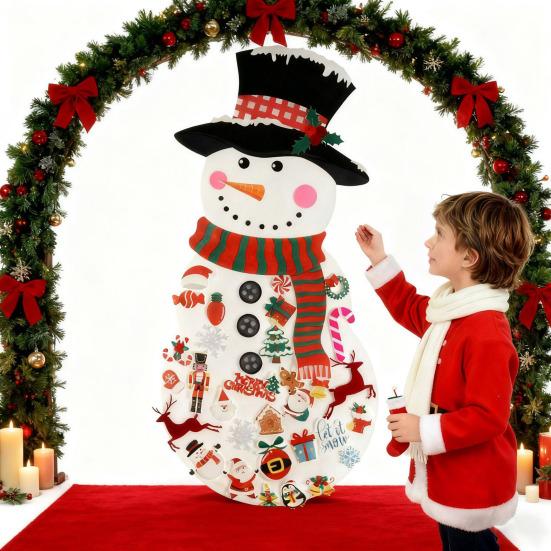 DIY Felt Christmas Snowman Set with 34 Pcs Detachable Ornaments Large Snowman DIY Crafts Christmas Door Wall Hanging Decoration for Winter Holiday