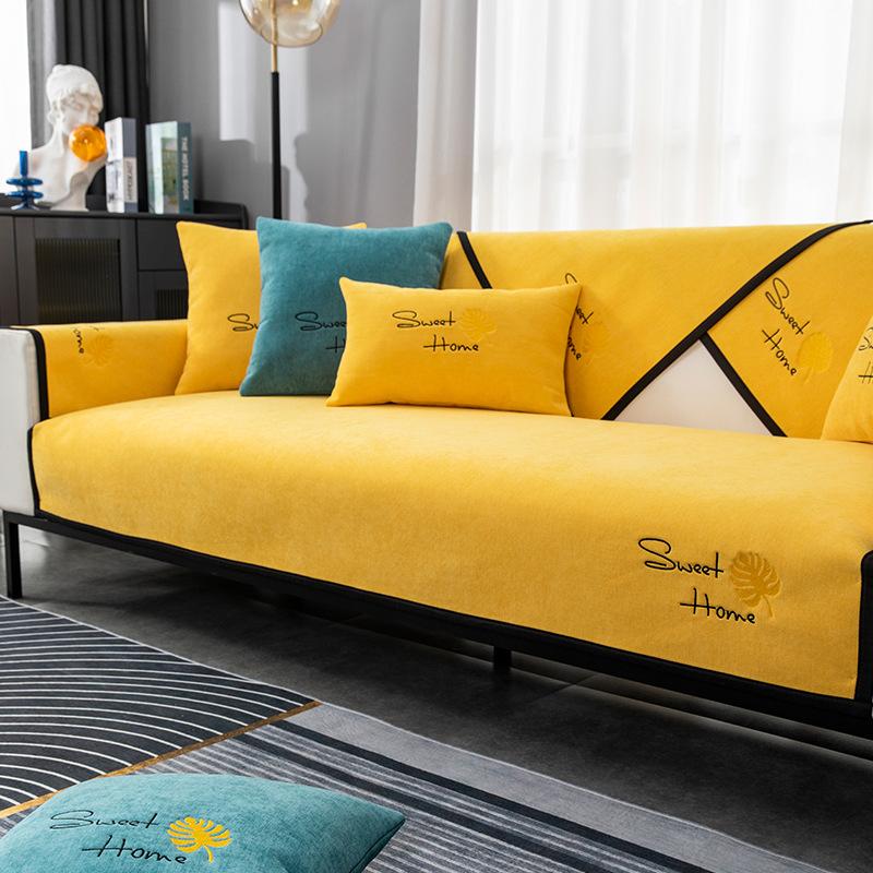 Nordic Luxury Sofa Cover Cushion Embroidery Four Season Sofa Armchair Backrest Towel Non Slip Couch Cover 3 Seater Sofa Cover