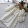 2025 Summer Korean Sweet Ruffle Tie-Up Bubble Sleeve Women's Top