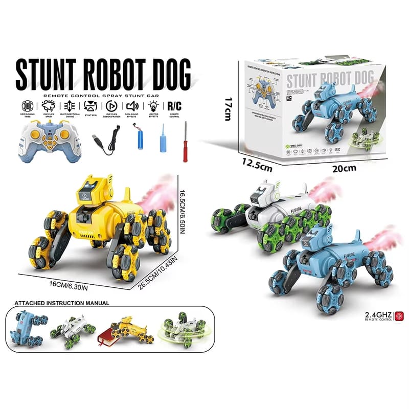 New 2.4G Rc Robot Dog 360 Degree Drift Stunt Spray Remote Control Car Toy Suitable for Boys and Girls Children High Value Gift Electronic Pet