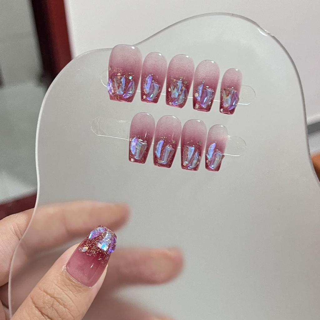 Blush Manicure: Short Length Handmade Wearable Nails with Rabbit Brother Design - Moonset Galaxy