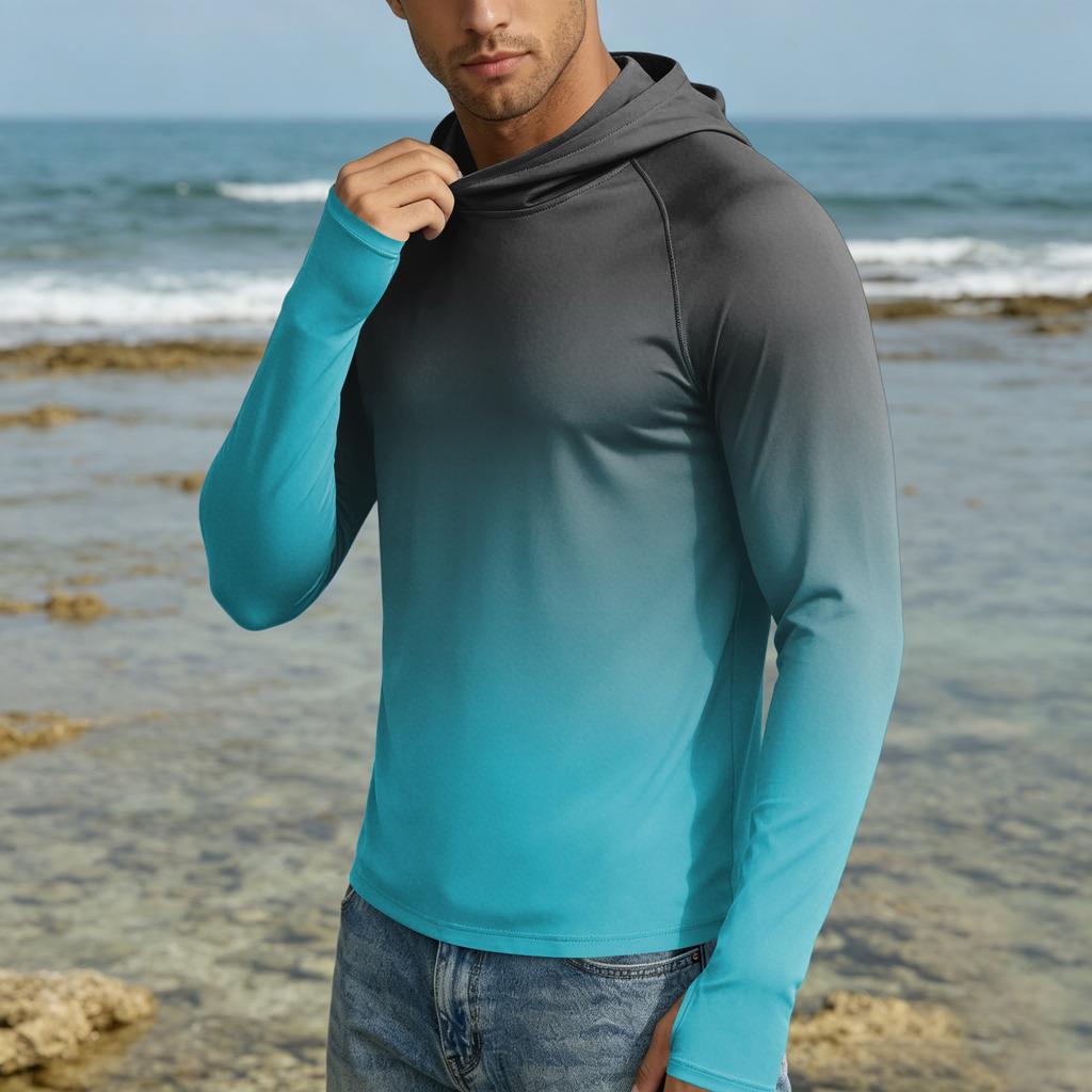 Men's 50 Plus Sun Hoodie Long Sleeve Lightweight Stretch Quick Dry Hooded Shirt for Outdoor Activities