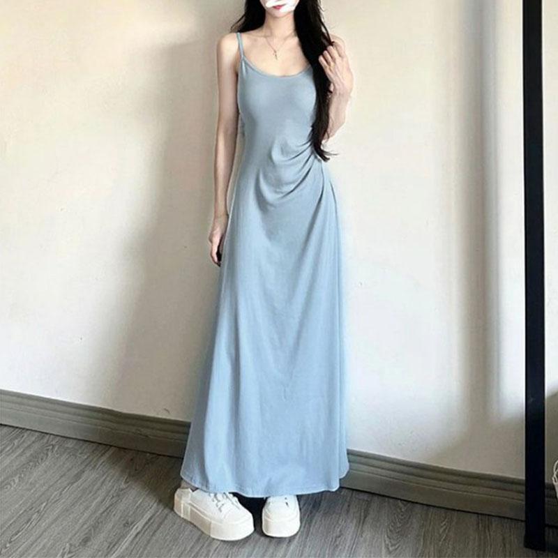 

Women s Vacation Style Dusty Blue Spaghetti Strap Cami Dress S синій