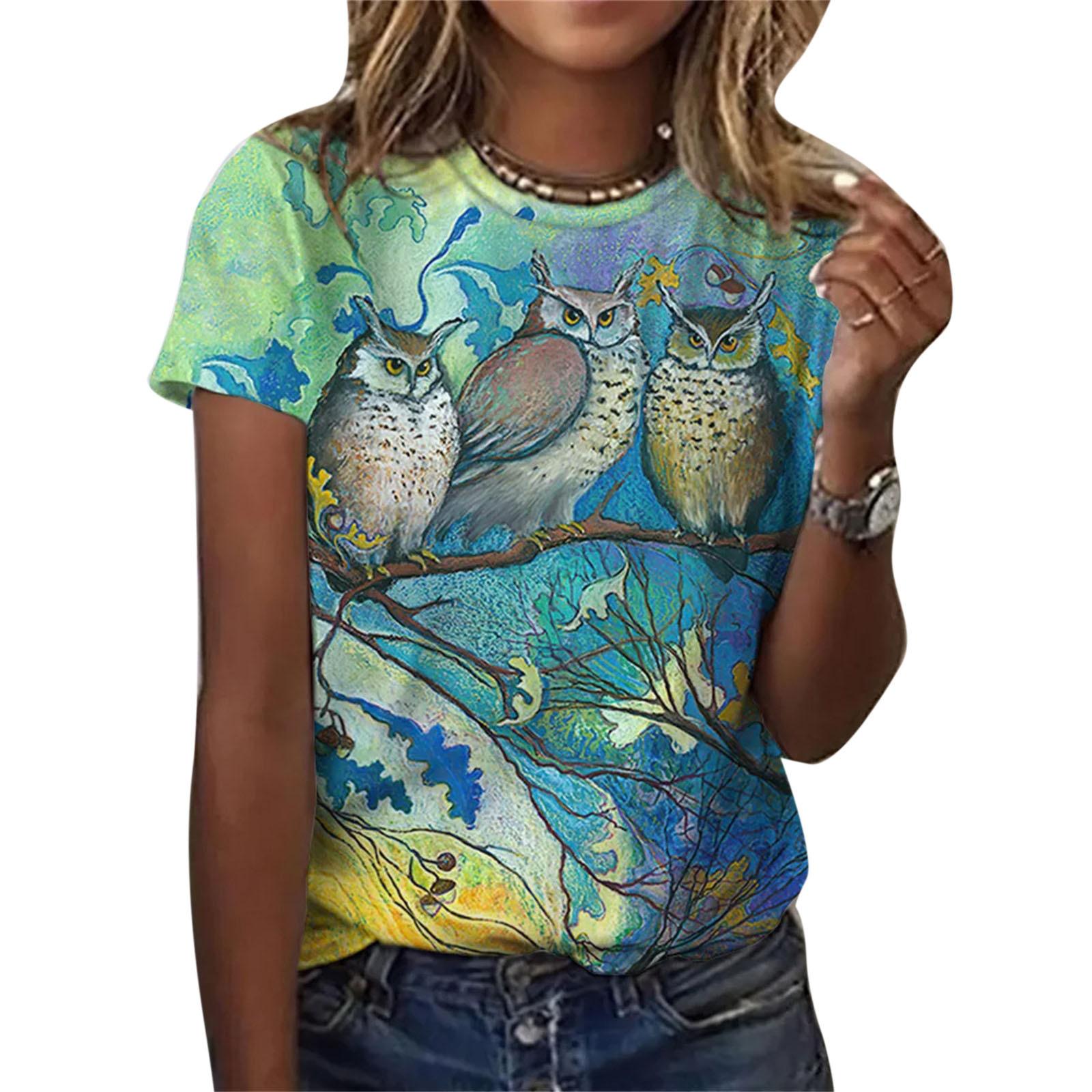 

Женский топ с коротким рукавом Новая летняя женская футболка с цифровой 3D-печатью Сова 6XL