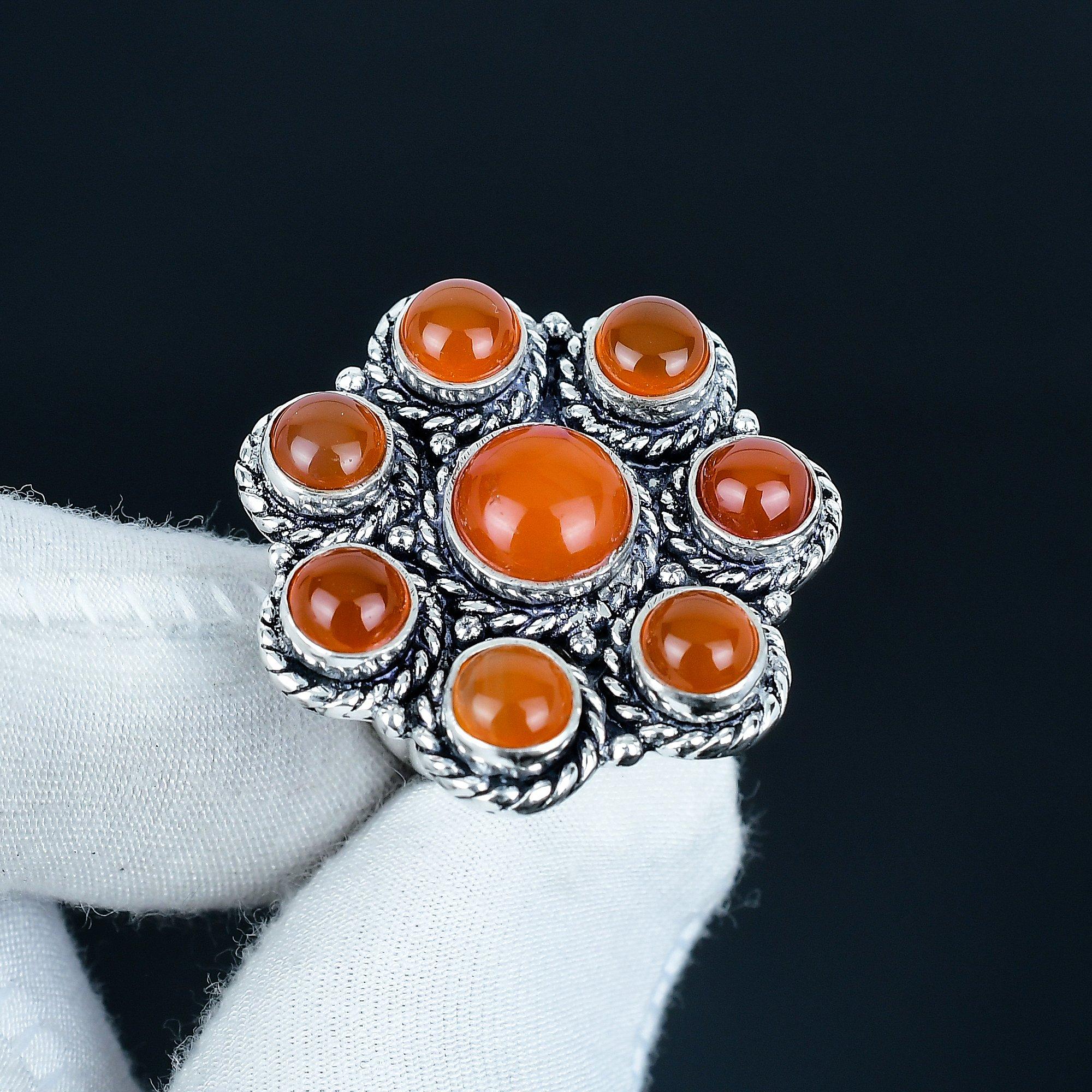 

Natural Carnelian Gemstone Handmade 925 Sterling Silver Ring - Bohemian Jewelry Ring - Handmade Boho Jewelry for Women & Men, Party Wear Gifts US 7 червоний