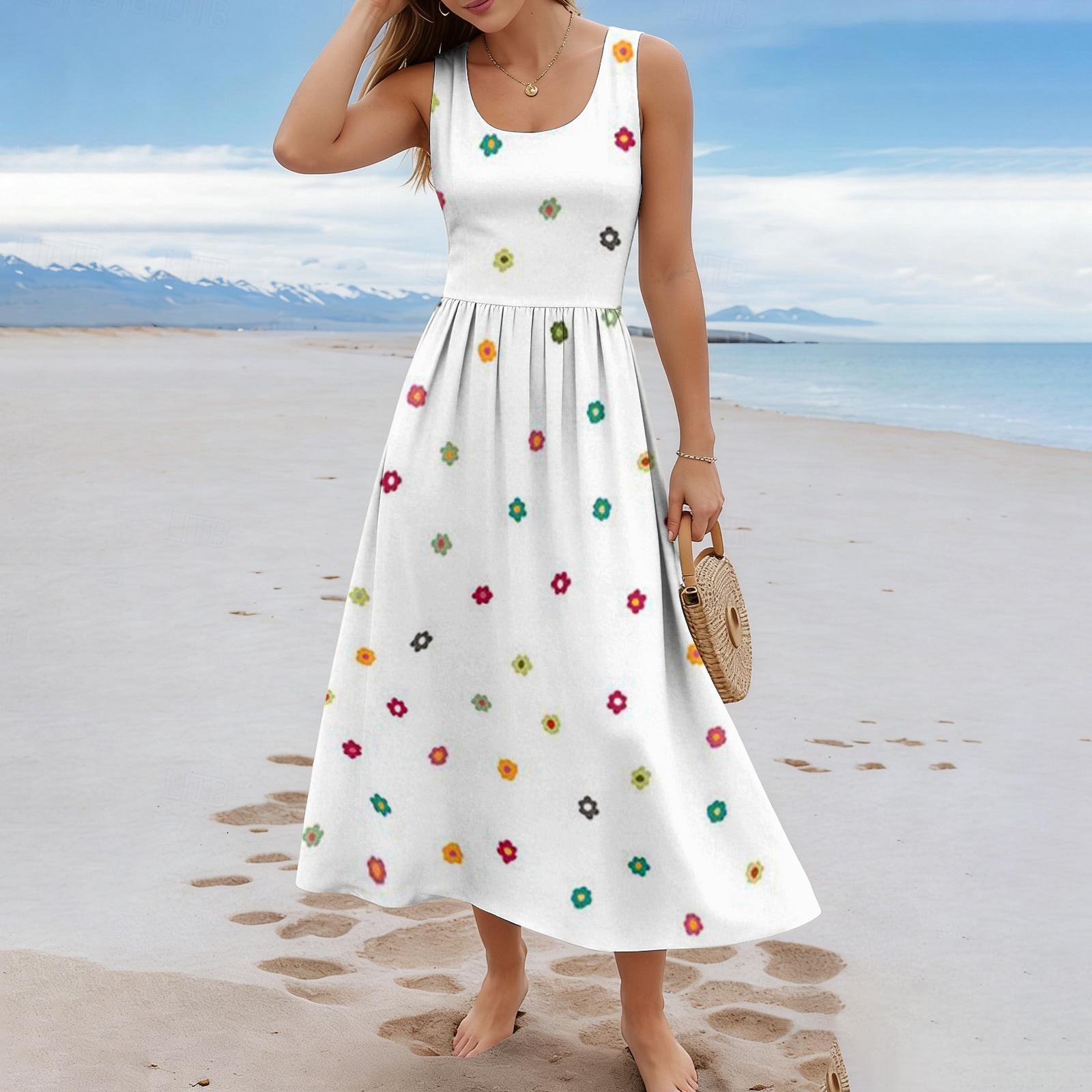 Ladies  polka dot summer casual and fashionable sleeveless long dress L