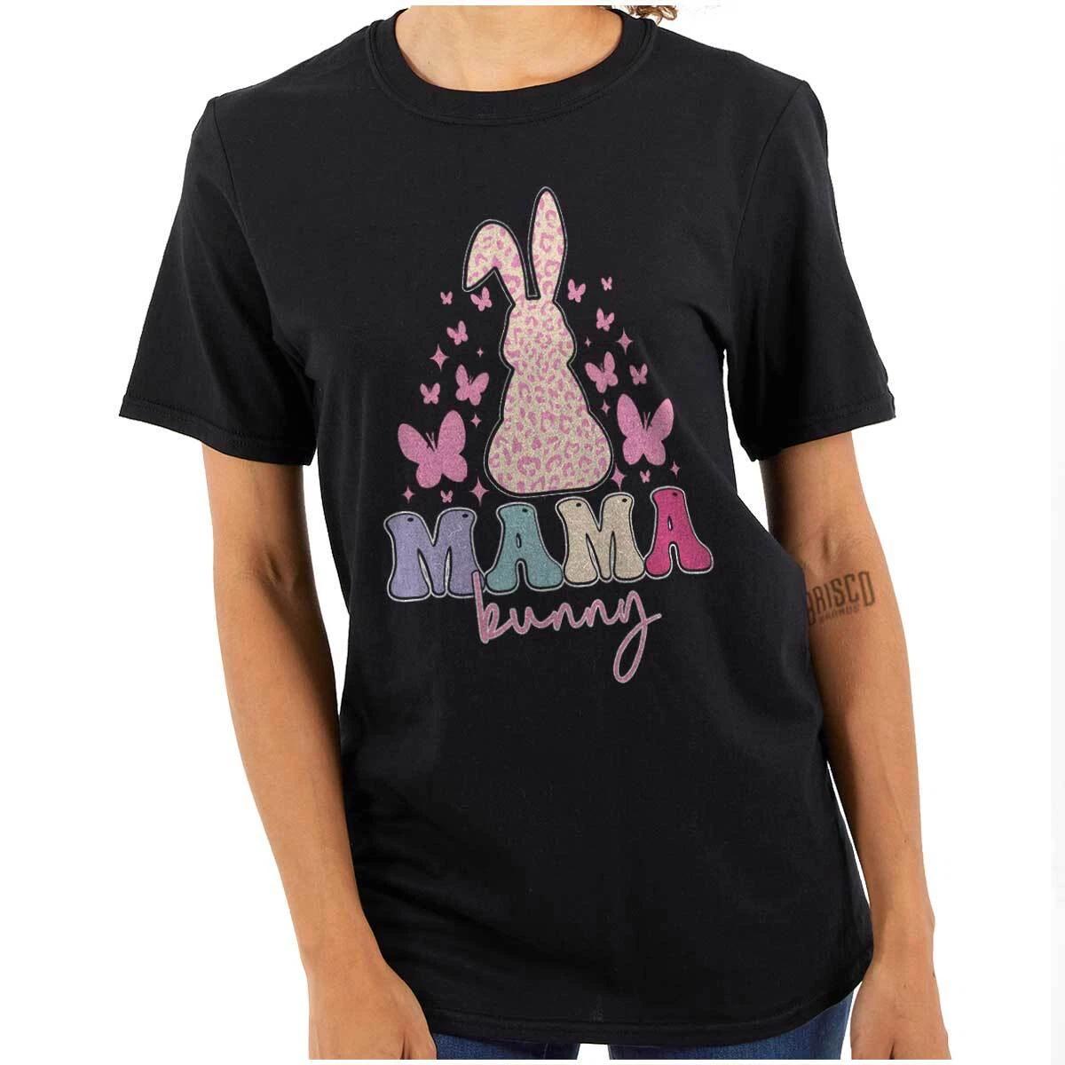 Cute Spring Easter Mama Bunny Butterflies Womens Graphic Crewneck T Shirt Tee M