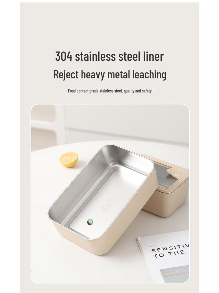 Korean Stainless Steel & Glass Airtight Lunch Box, Square Bento Food Container for Students