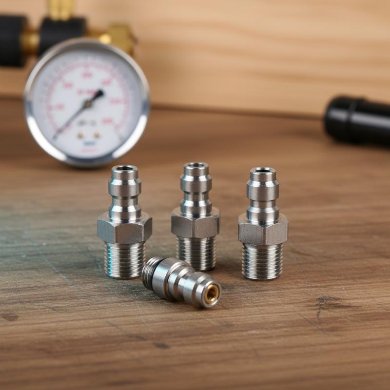 Silver Quick Connect Valve For High Pressure Applications Featuring An 8mm Male Connector And M10*1 NPT/BSPP Compatibility