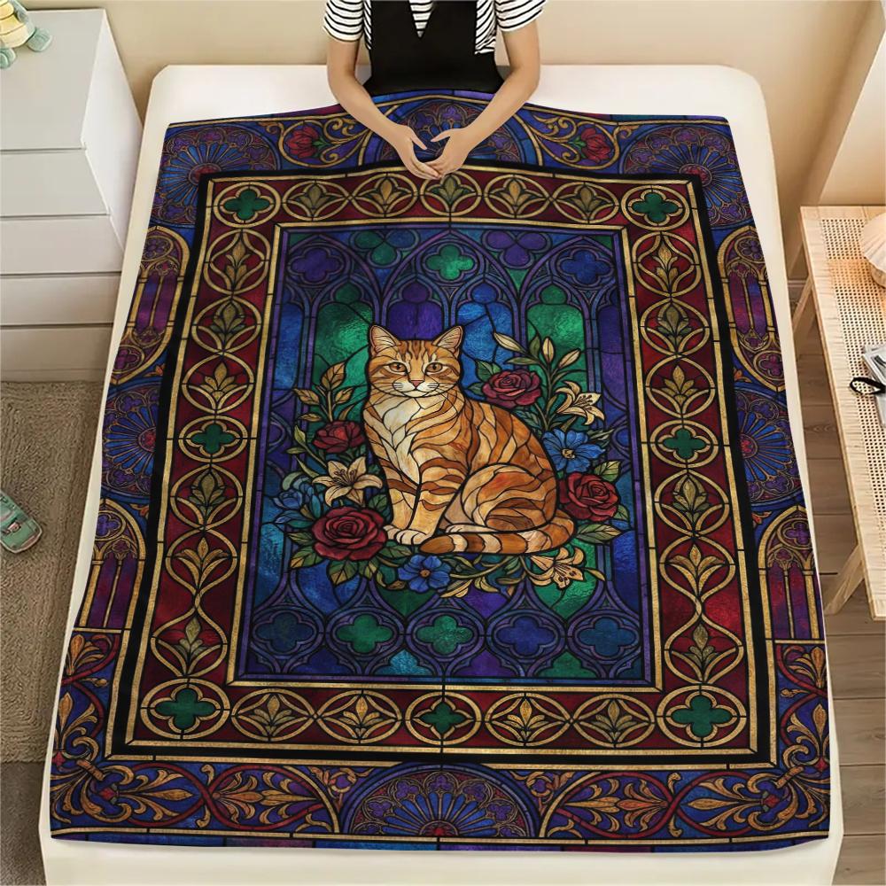 

Cat Flower Print Flannel Blanket, High quality Comfortable for All Seasons, Home Decor, Warmth and Comfort, Perfect for Christmas Gifts45 80cm x 120cm